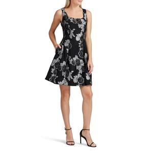 Prabal Gurung Black Silver Floral Jacquard Party Dress Size 8 Pockets Brocade